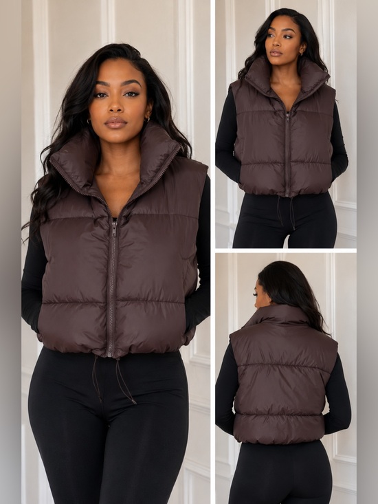 Jackets & Blazers - Love chic couture Puffer zip up sleeveless Vest in Deep Brown size L